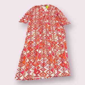 VilaGallo Noam Midi Dress Womens  44 Colorful Geometric Slinky Pleated V Neck